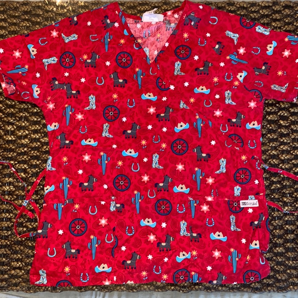 Cowboy Theme Scrub Top